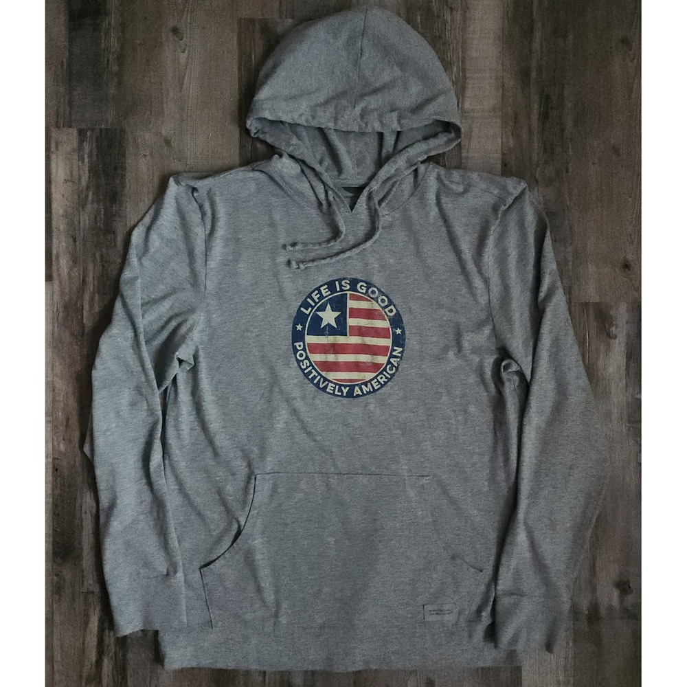 Life is Good Crusher Tee Hoodie Mens Size M Gray Positively American Graphic